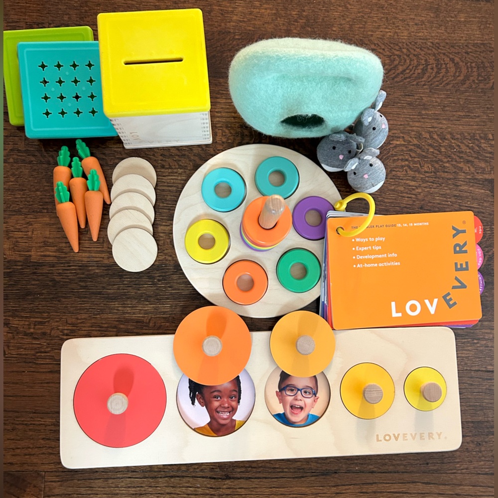 Lovevery 13, 14, 15 month with bonus 16 month wooden coin box